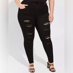 Torrid Jeans Bombshell Black Distressed Skinny‎ Jeans 14 High Rise Stretch Rip